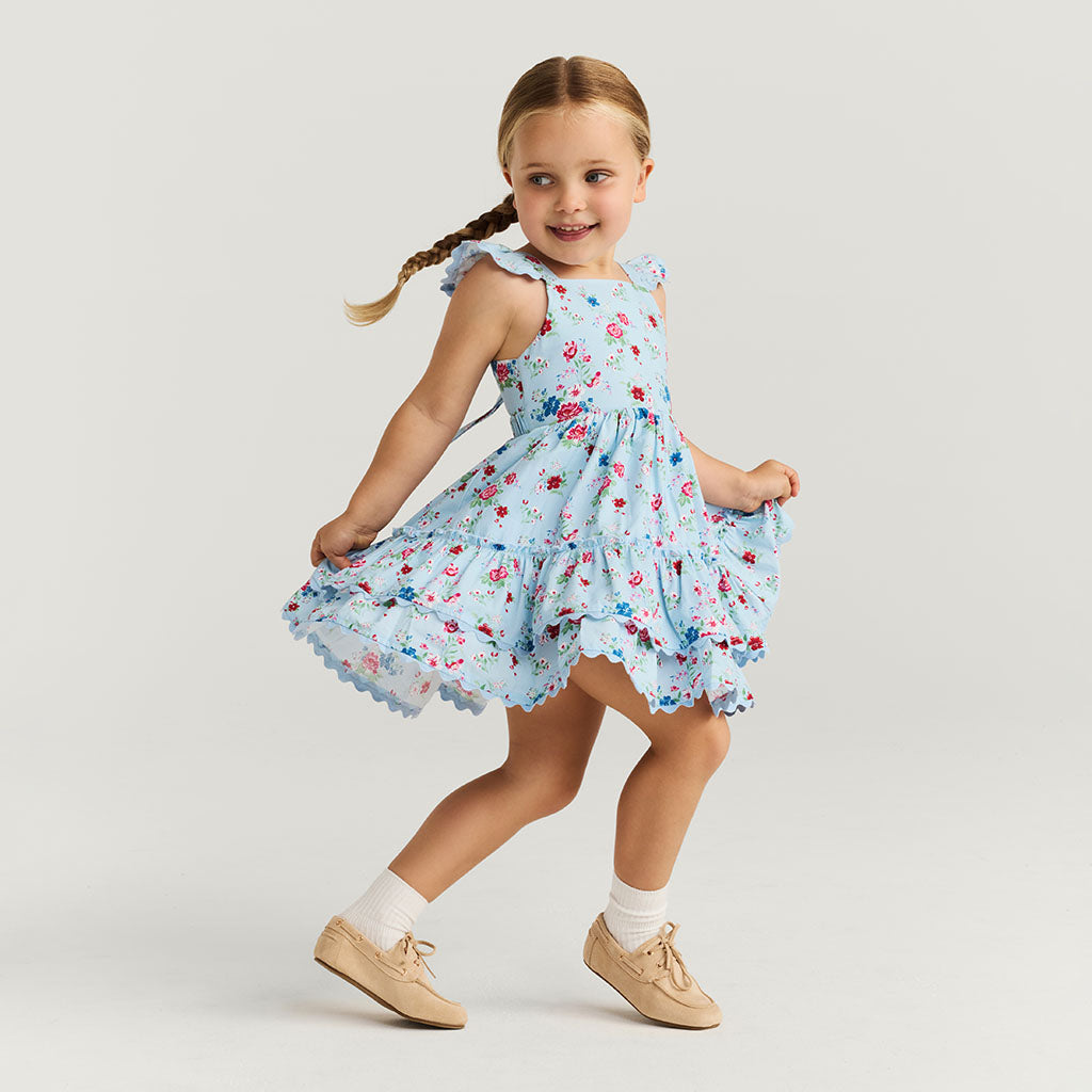 Jean Bamboo Challis Tie Back Tiered Dress