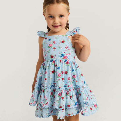 Jean Bamboo Challis Tie Back Tiered Dress
