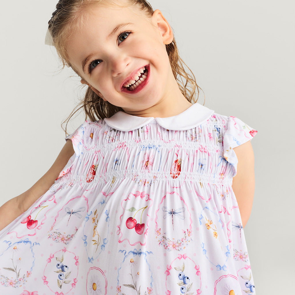 Caroline Collared Smocked Ruffled Dress