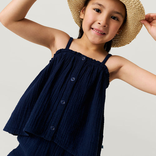 Varsity Navy Cotton Crinkle Cami