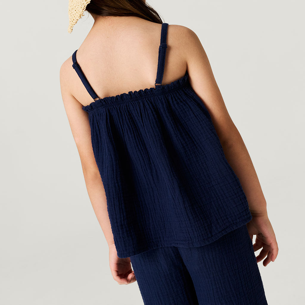 Varsity Navy Cotton Crinkle Cami