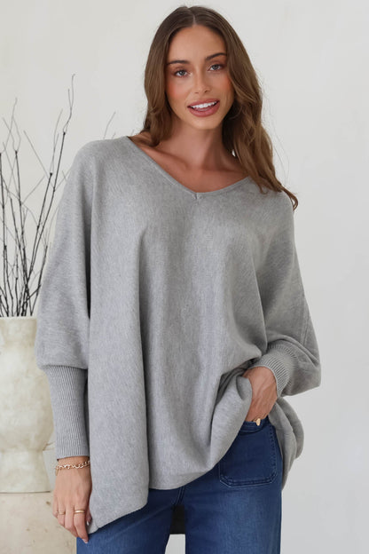 Pier Jumper - Oversized Batwing Knit Jumper in Grey
