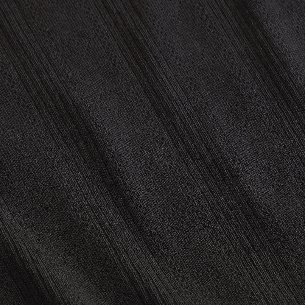 Black Pointelle Footie Ruffled Zippered One Piece