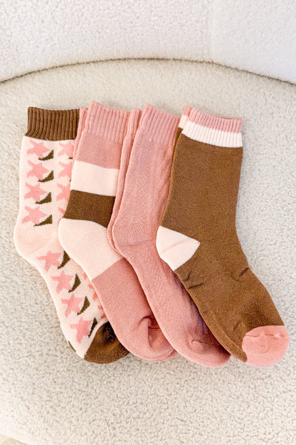 Quinby Thermal Socks 4 Pack - Pink/Brown