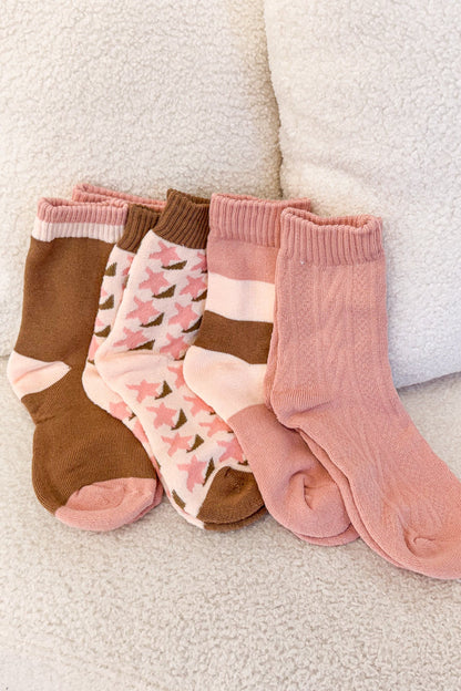 Quinby Thermal Socks 4 Pack - Pink/Brown