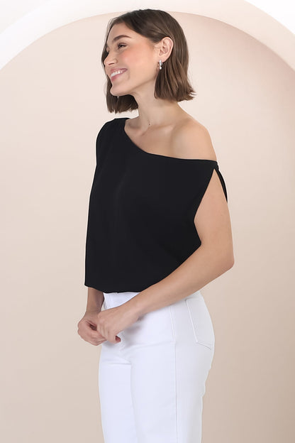 Rielle Top - One Shoulder Asymmetric Bodysuit in Black