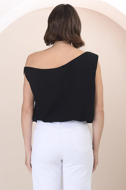 Rielle Top - One Shoulder Asymmetric Bodysuit in Black