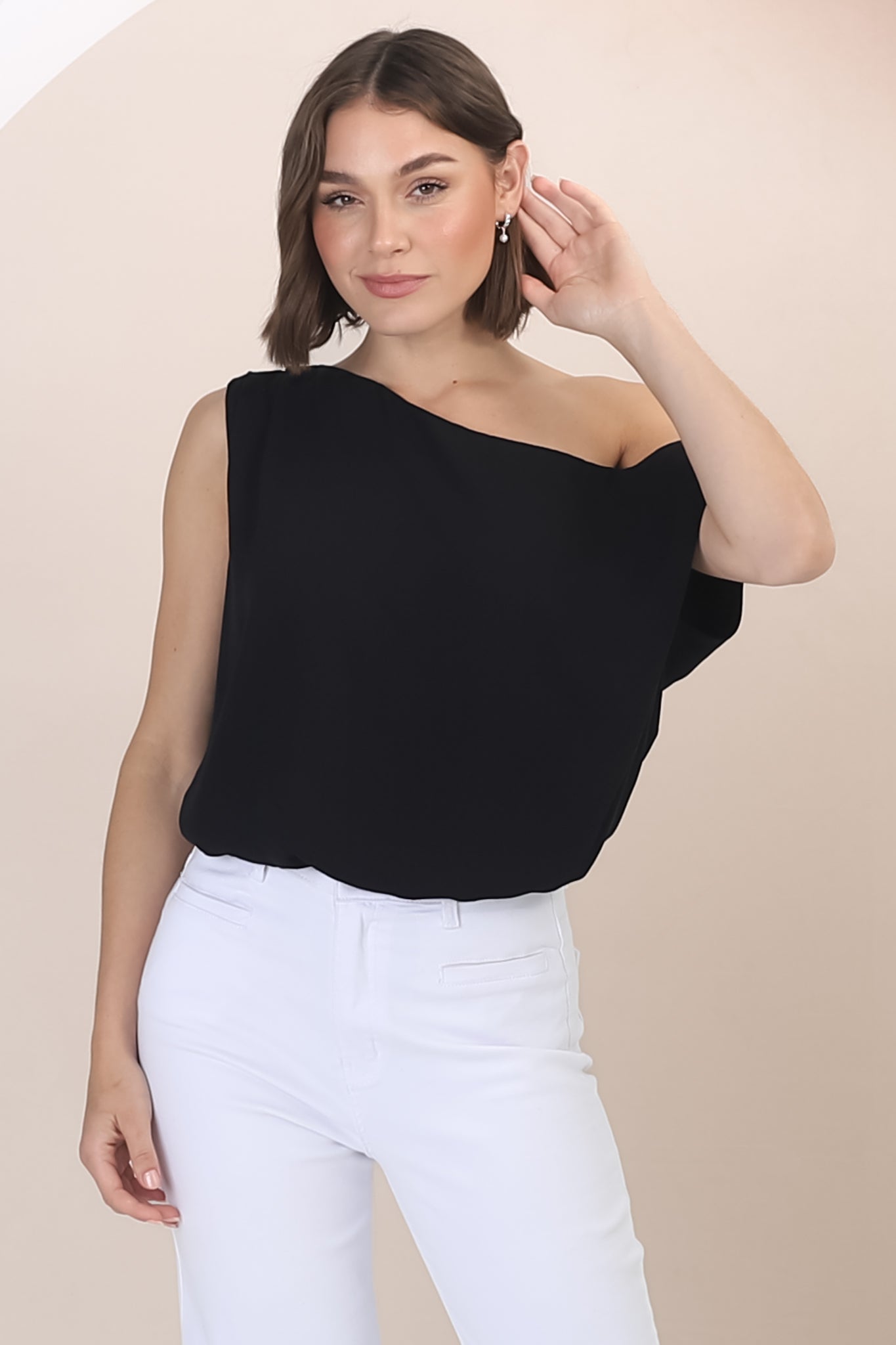 Rielle Top - One Shoulder Asymmetric Bodysuit in Black