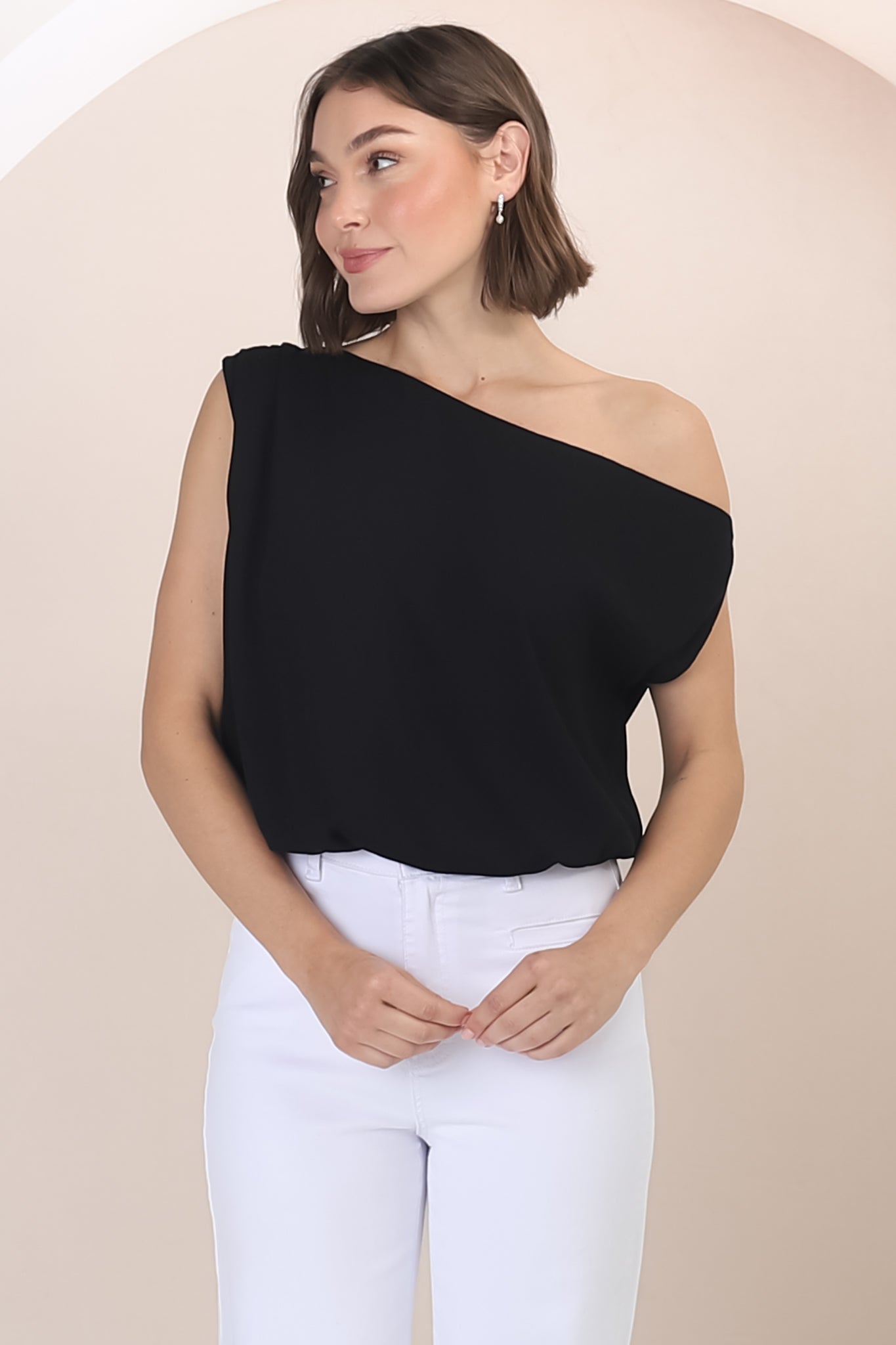 Rielle Top - One Shoulder Asymmetric Bodysuit in Black