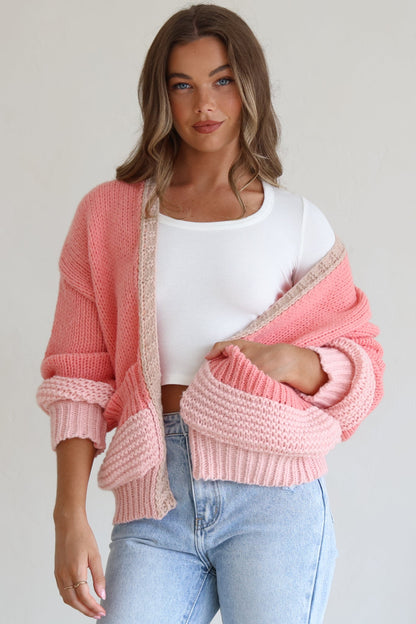 Rosie Cardigan - Cropped Colour Block Cardigan in Pink