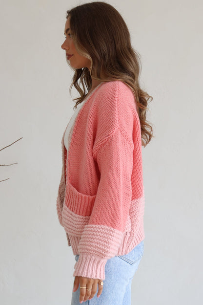 Rosie Cardigan - Cropped Colour Block Cardigan in Pink