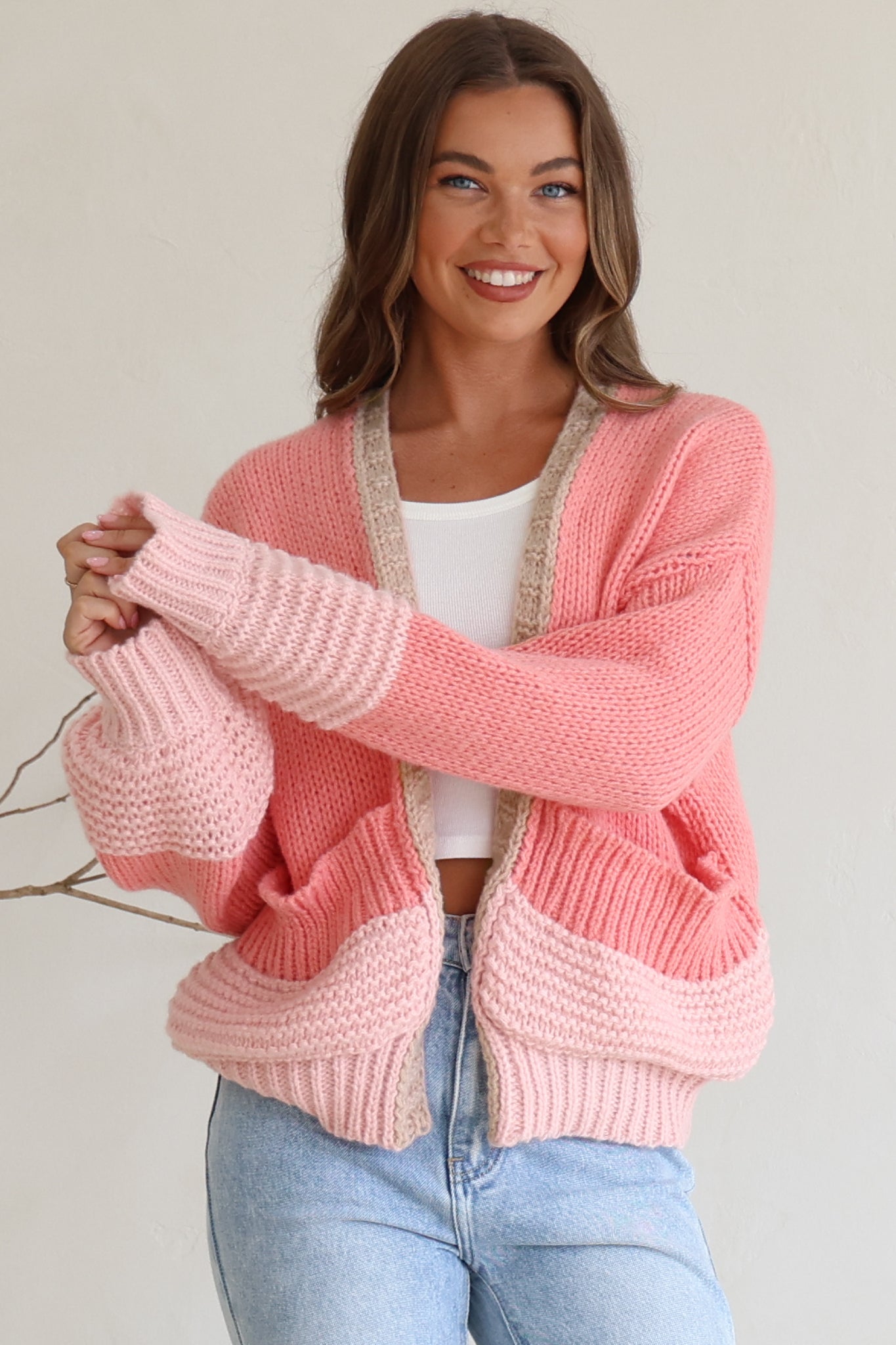 Rosie Cardigan - Cropped Colour Block Cardigan in Pink