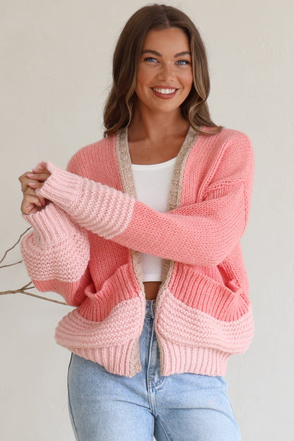 Rosie Cardigan - Cropped Colour Block Cardigan in Pink