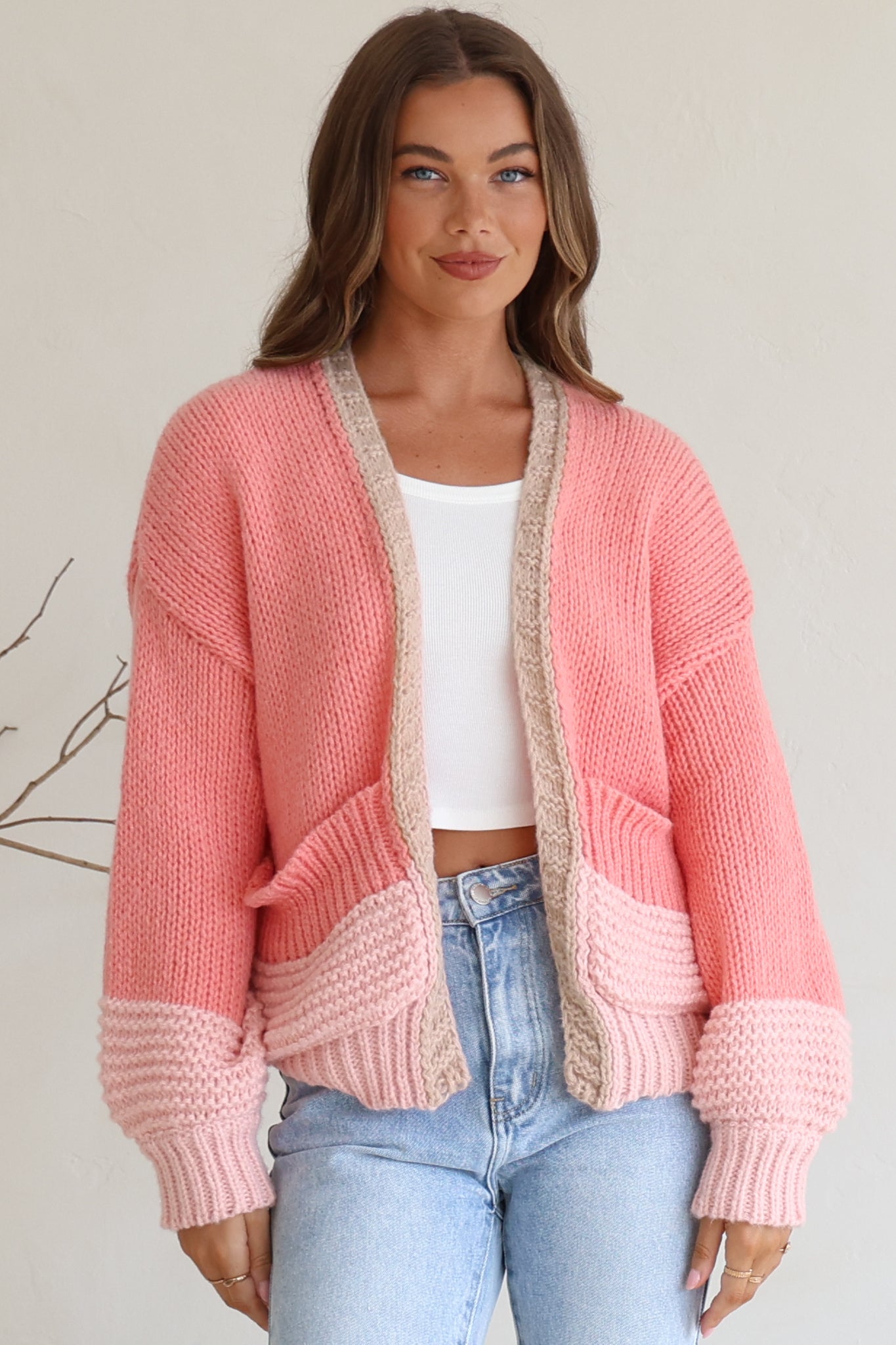 Rosie Cardigan - Cropped Colour Block Cardigan in Pink