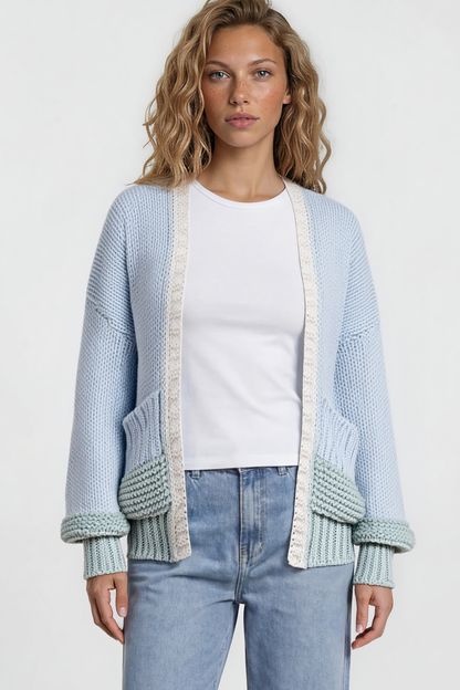 Rosie Cardigan - Cropped Colour Block Cardigan in Blue/Green