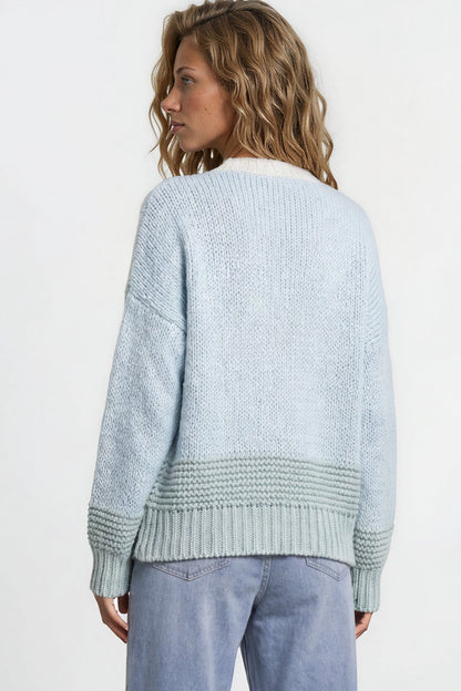Rosie Cardigan - Cropped Colour Block Cardigan in Blue/Green