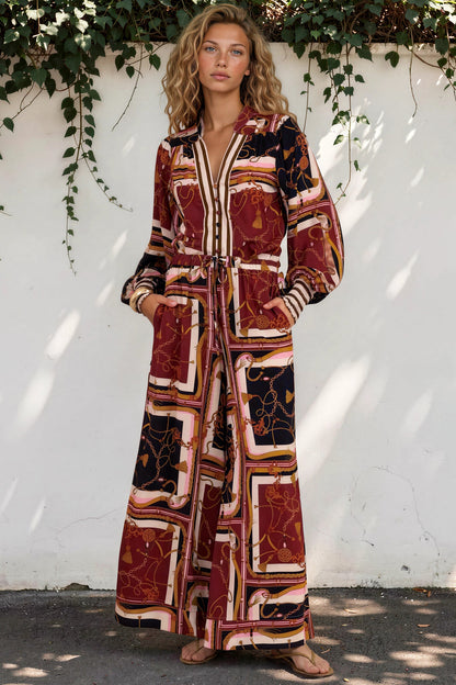 Rune Pants - High Waisted Wide Leg Pants with Elasticated Waistband and Pockets in Celia Print
