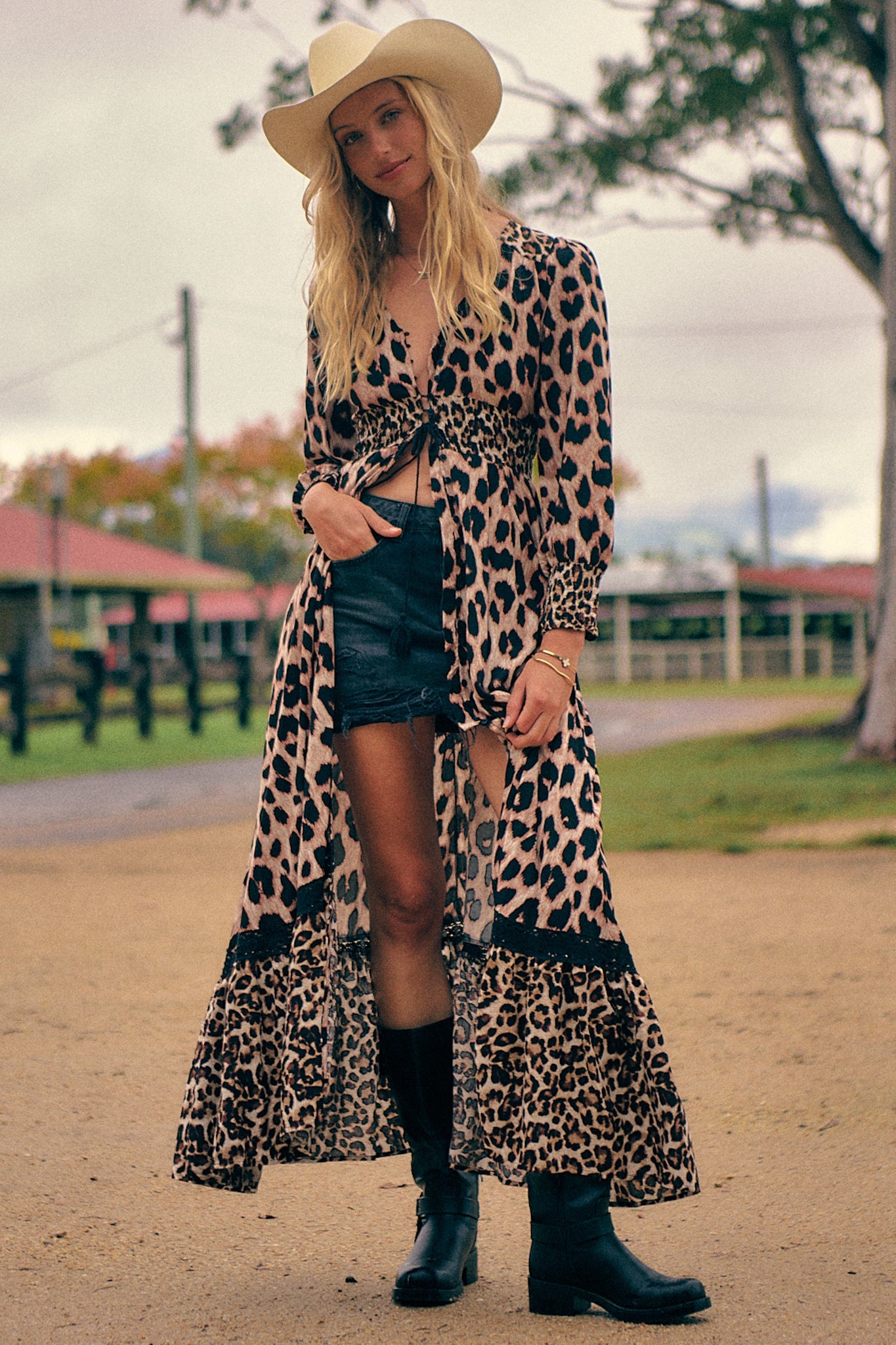 JAASE - Sabrina Maxi Dress: A Line Button Through Dress with Long Sleeves in Untamed Print