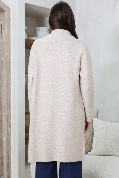 Samson Cardigan - Folded Lapel Collar Coatigan with Pockets in Oatmeal