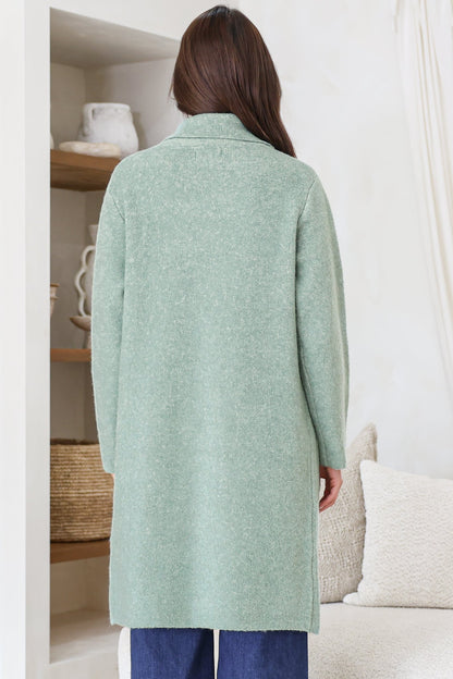 Samson Cardigan - Folded Lapel Collar Coatigan with Pockets in Sage