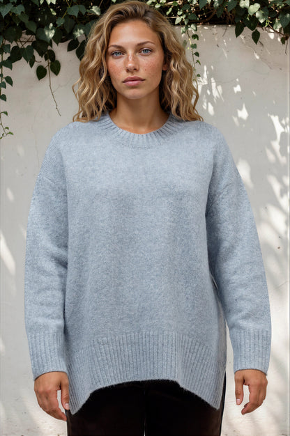 Sandro Jumper - Crew Neck Ribbed Hemlines with Step Hem in Blue