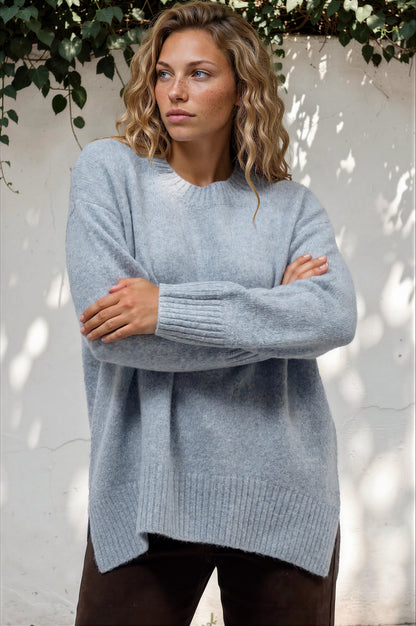 Sandro Jumper - Crew Neck Ribbed Hemlines with Step Hem in Blue