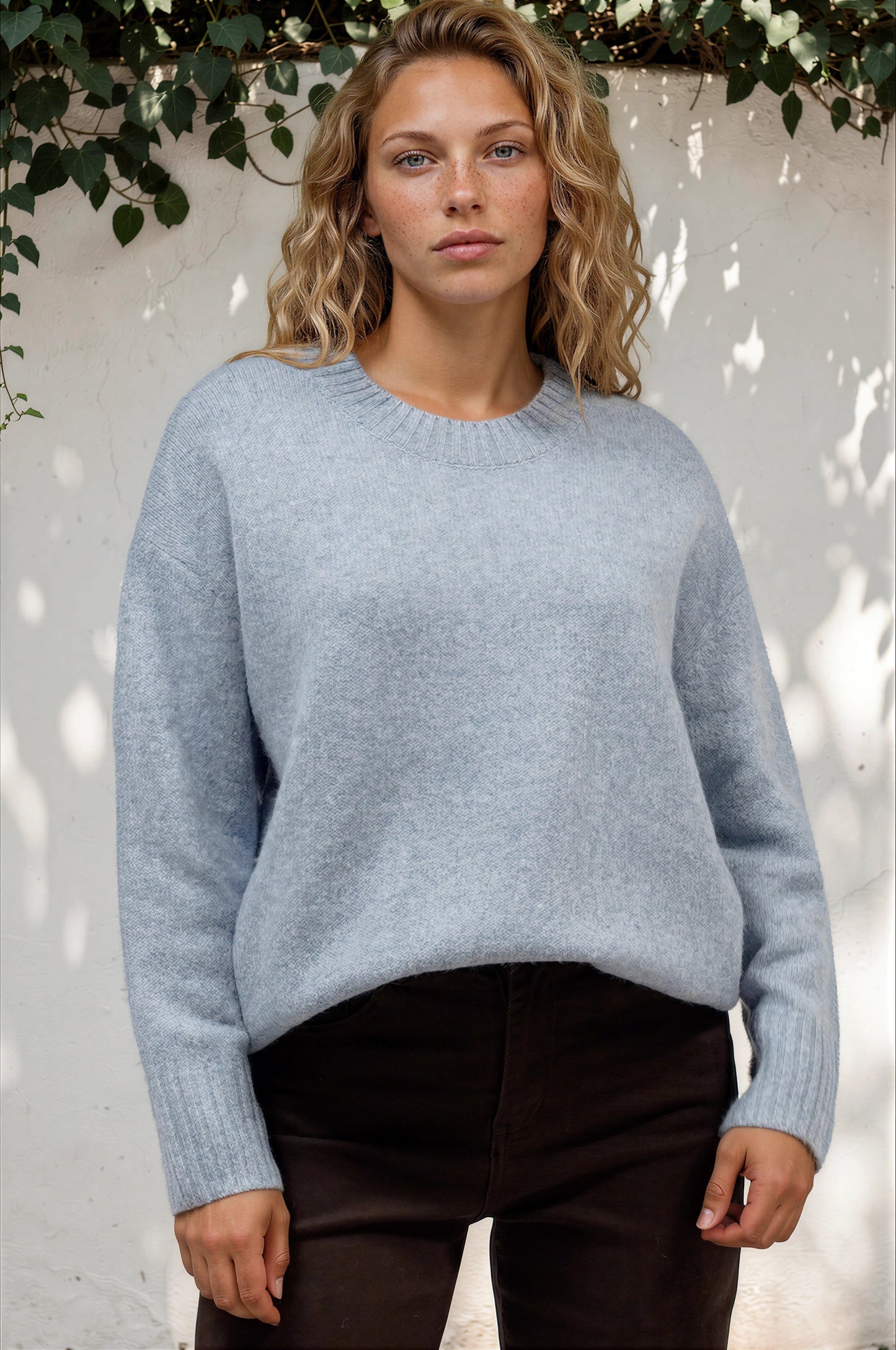 Sandro Jumper - Crew Neck Ribbed Hemlines with Step Hem in Blue