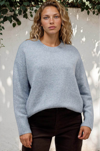 Sandro Jumper - Crew Neck Ribbed Hemlines with Step Hem in Blue