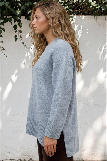Sandro Jumper - Crew Neck Ribbed Hemlines with Step Hem in Blue
