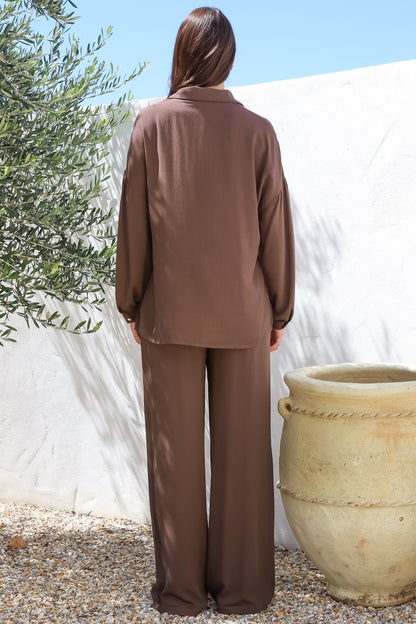 Sawyer Set - Collared Button Down Shirt and Pant Set in Chocolate