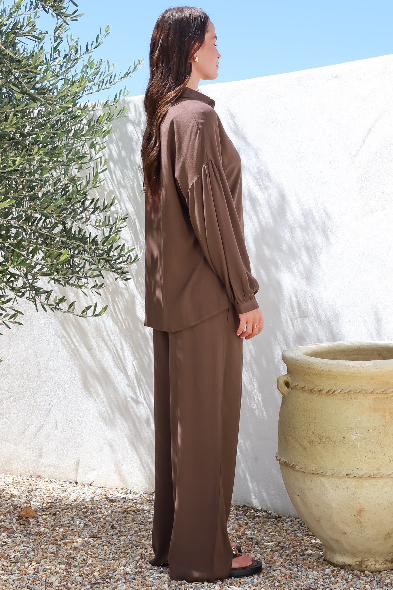 Sawyer Set - Collared Button Down Shirt and Pant Set in Chocolate