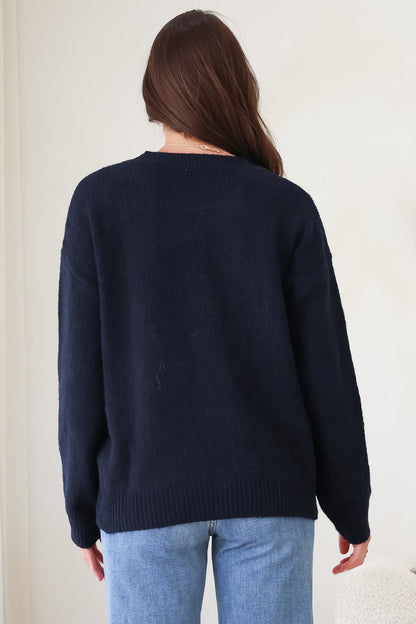 Shelby Jumper - Cowgirl Boot Graphic Long Sleeve Knit in Navy