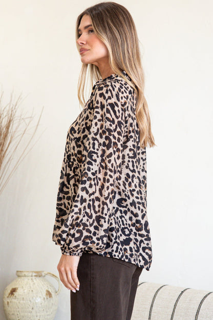 Simona Top - Mandarin Collar Buttoned Bodice Sheer Pull Over with Lace Detail in Rion Print