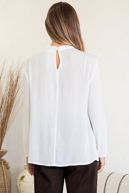 Sorbonne Top - Crew Neck Lace Splicing Pull Over with Balloon Sleeves in White