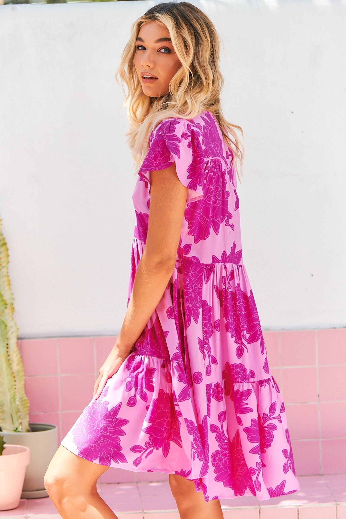 JAASE - Tracey Mini Dress: Cap Sleeve Dress with Waist Tie in Valentine Print