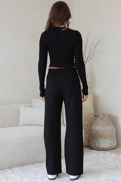 Victoria Pants - High Waisted Sports Stripe Side Seams in Black