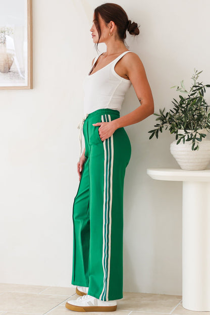 Victoria Pants - High Waisted Sports Stripe Wide Leg Pants in Green