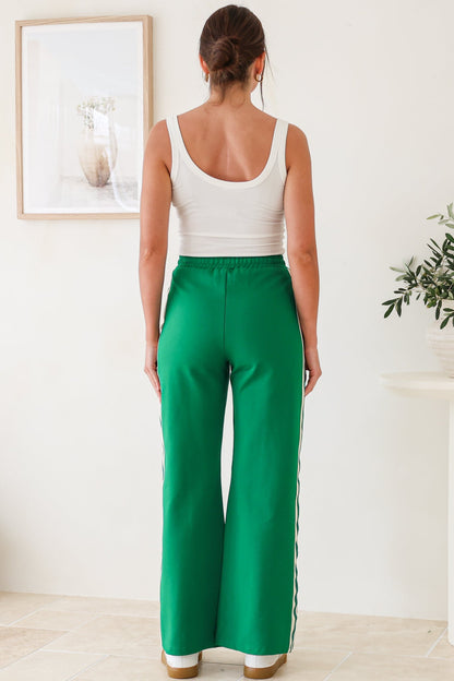 Victoria Pants - High Waisted Sports Stripe Wide Leg Pants in Green