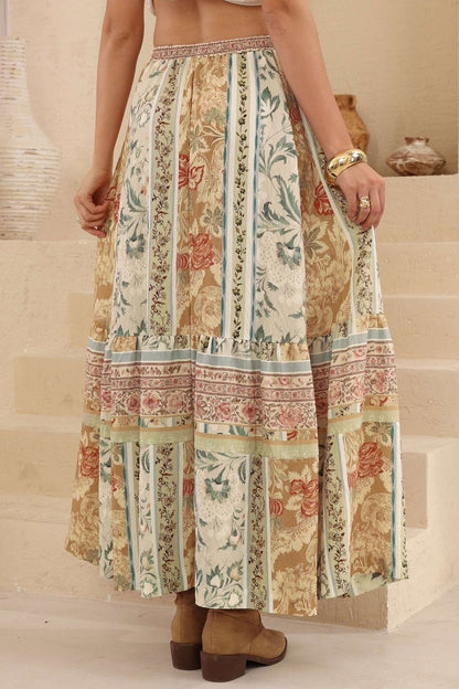 Zia Maxi Skirt - High Waisted Skirt with Tassel Waist Tie and Front Splits in Lyla Print