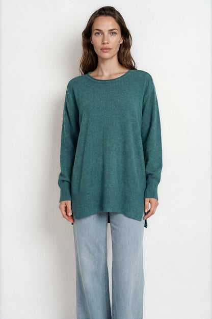 Willow Jumper - Crew Neck Batwing Sleeve Ribbed Step Hemline Knit in Teal