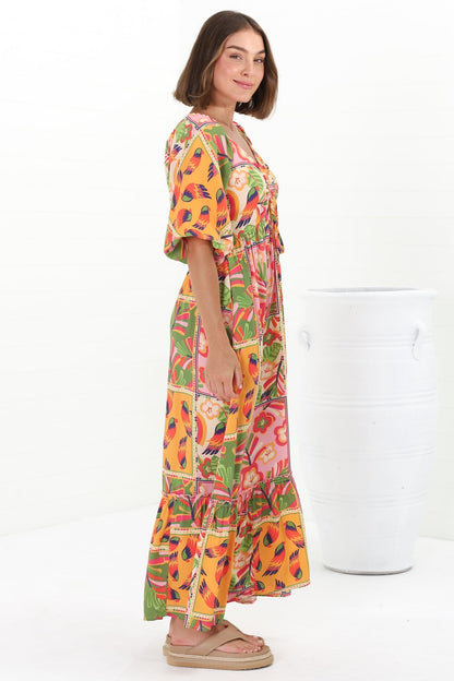 Yanna Maxi Dress - On or Off Shoulder A Line Dress with Elasticated Back in Labelle Print