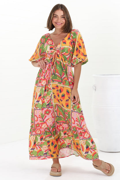 Yanna Maxi Dress - On or Off Shoulder A Line Dress with Elasticated Back in Labelle Print