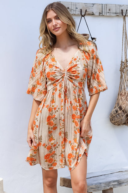 Yanna Mini Dress - On or Off Shoulder A Line Dress with Elasticated Back in Vondrosa Print