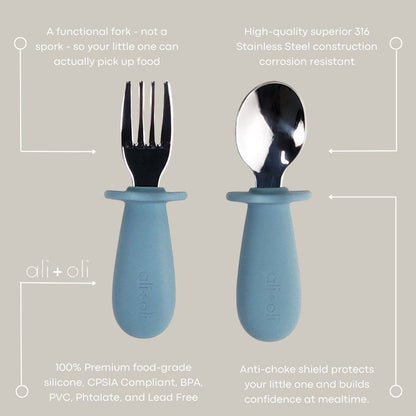Ali+Oli Spoon & Fork Learning Set for Toddlers (Blue) 6m+