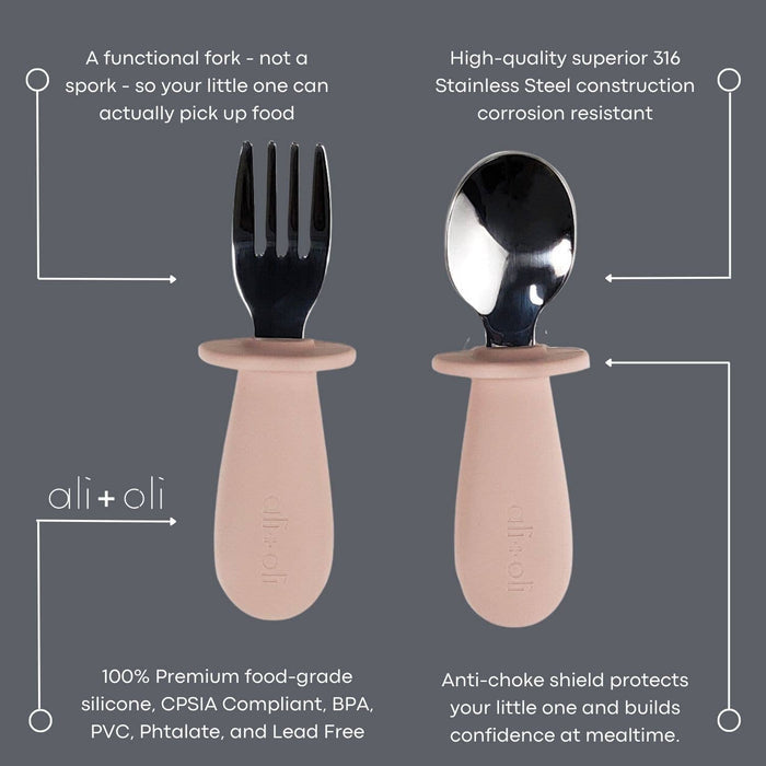 Ali+Oli Spoon & Fork Learning Set for Toddlers (Pink) 6m+