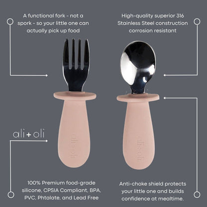 Ali+Oli Spoon & Fork Learning Set for Toddlers (Pink) 6m+