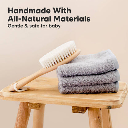 KeaBabies baby hair brush made from all-natural materials with soft bristles and gentle towels for baby grooming.