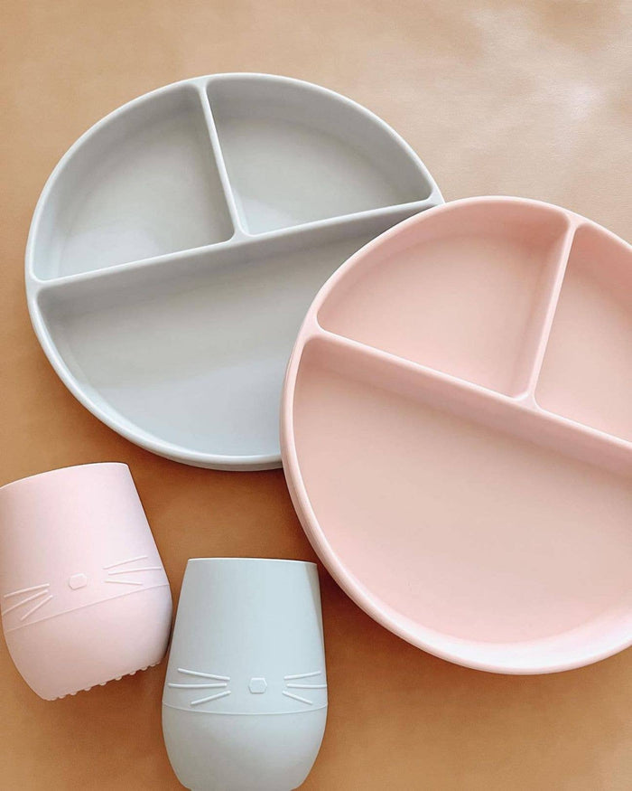 Baby Plate with Suction and  Divided Portions (Pink)