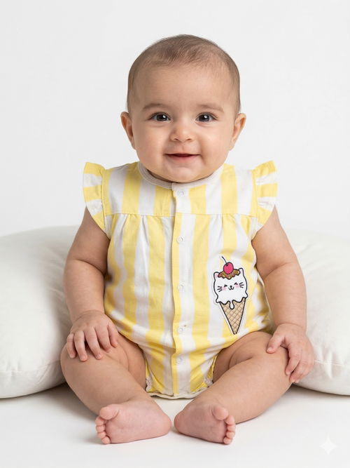 Ice Cream- Half Sleeve- Summer Romper Yellow