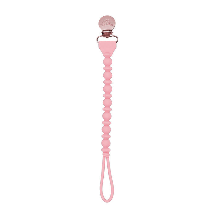 Sweetie Strap™ pink silicone pacifier clip with stylish beaded design, perfect for keeping pacifiers secure.
